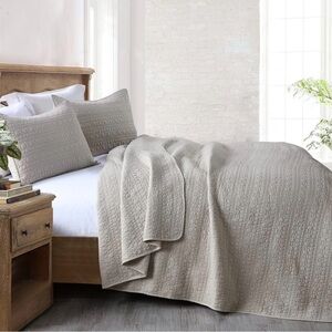 NEW West Elm Beige Stone Print Ultra Soft Queen King Bedding Bedspread Sham Set